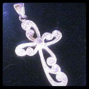 Natural Diamond Sterling Silver Cross Necklace